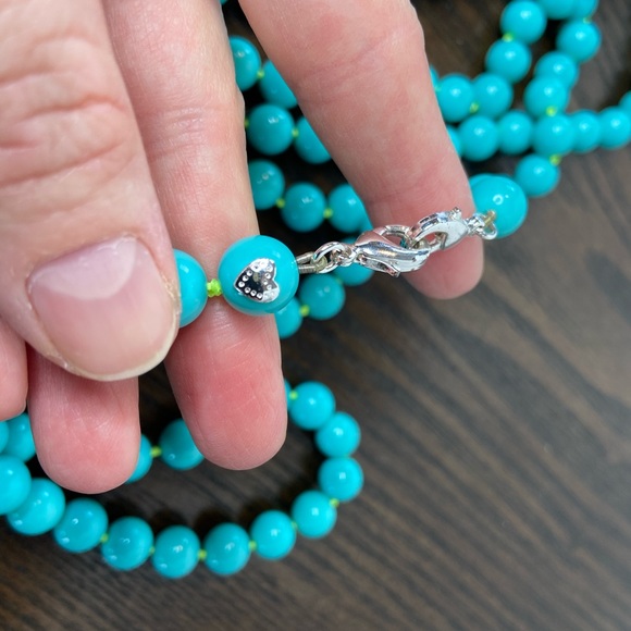 Vintage Turquoise Glass Beaded Long Necklace Layer - Picture 9 of 10